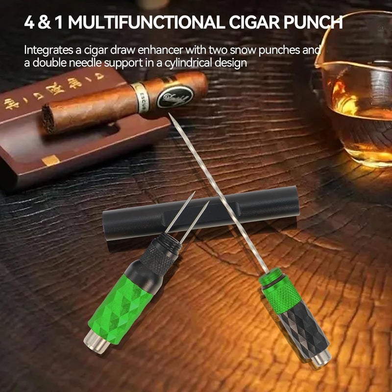 CaLeQi Cigar Punch Cigar Draw Enhancer and Cigar Nubber 4 in 1 The Cigar Punch for all Cigars is a Practical and Essential Cigar Accessories for Cigar Lovers Great Gift for a Man （Black Green） - Image 2